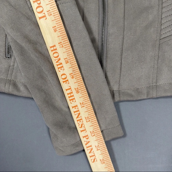 LA Coalition Womens Full Zip Vegan Faux Suede Moto Taupe Beige Jacket Large - Picture 13 of 14